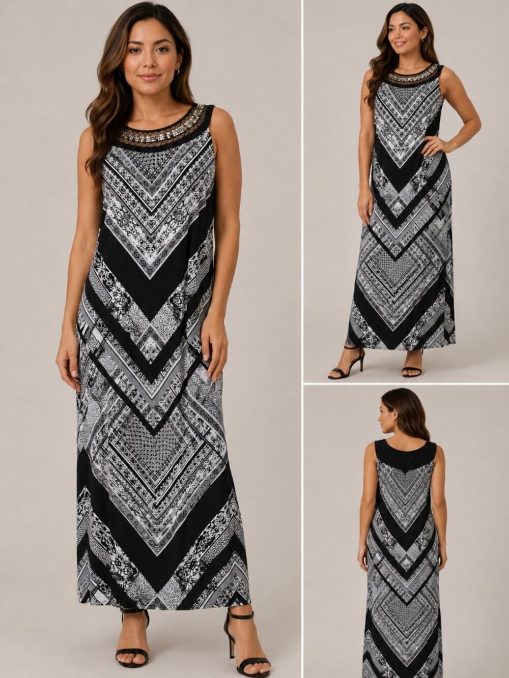Studio One New York women's Black & White Embellished Maxi Dress - Size PXL